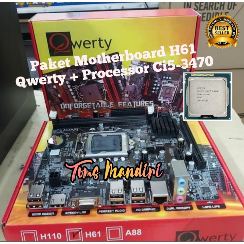 Paket Motherboard Qwerty H61 + Processor Ci5-3470 + Fan