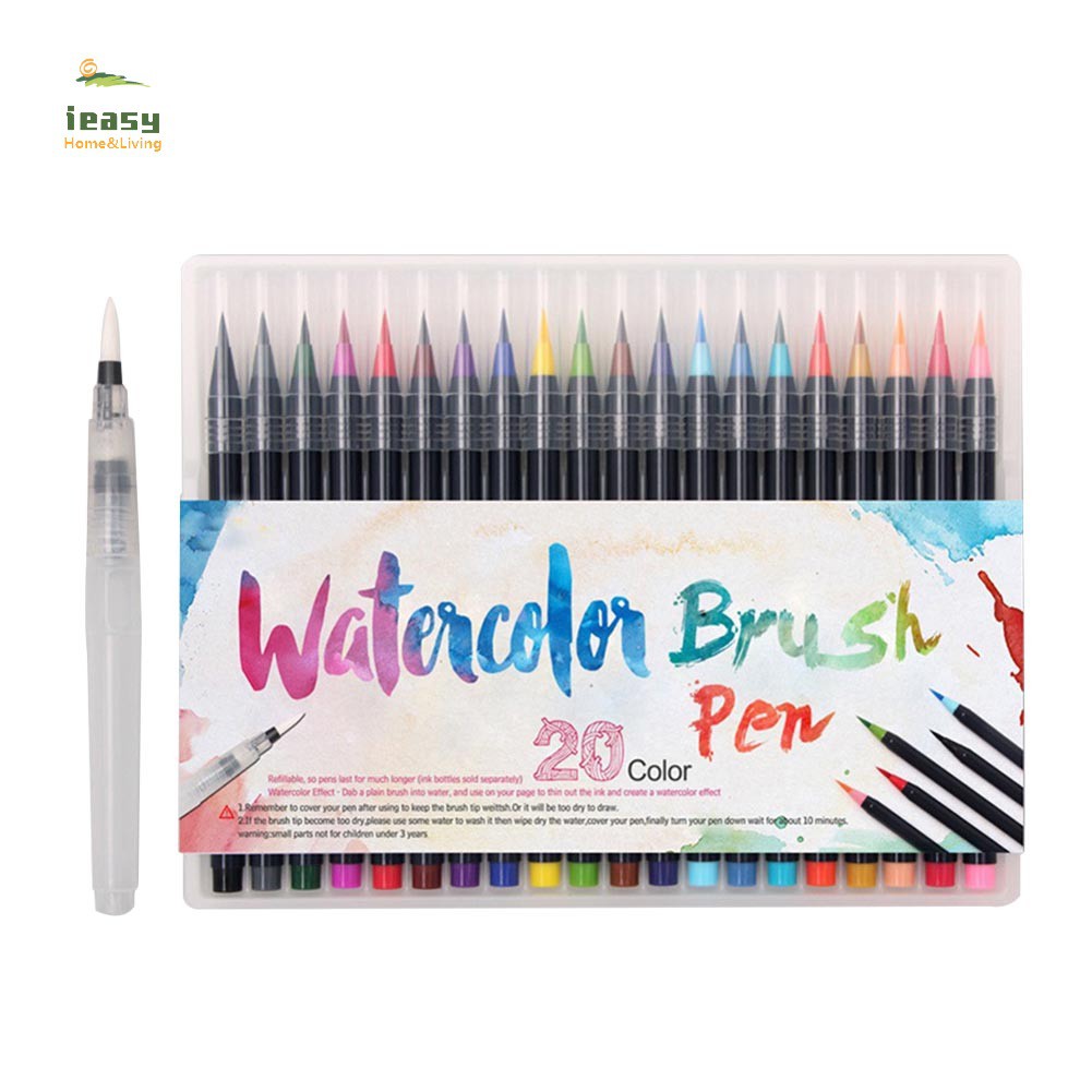 Jual 20 Color Pen Brush Set Premium Painting Soft Tip Markers Refillable Watercolor Art Pens Indonesia|Shopee Indonesia