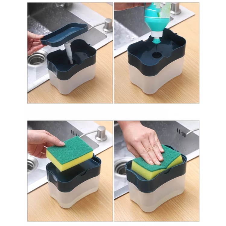 Dispenser Sabun &amp; Holder Spons Cuci Piring 2in1 Termasuk Spons Sponge Cuci Piring