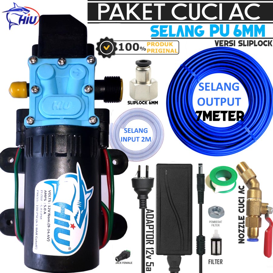 Paket Mini steam Cuci AC Hiu Konektor Slip lock 6mm Nozzle Apolo Bengkok