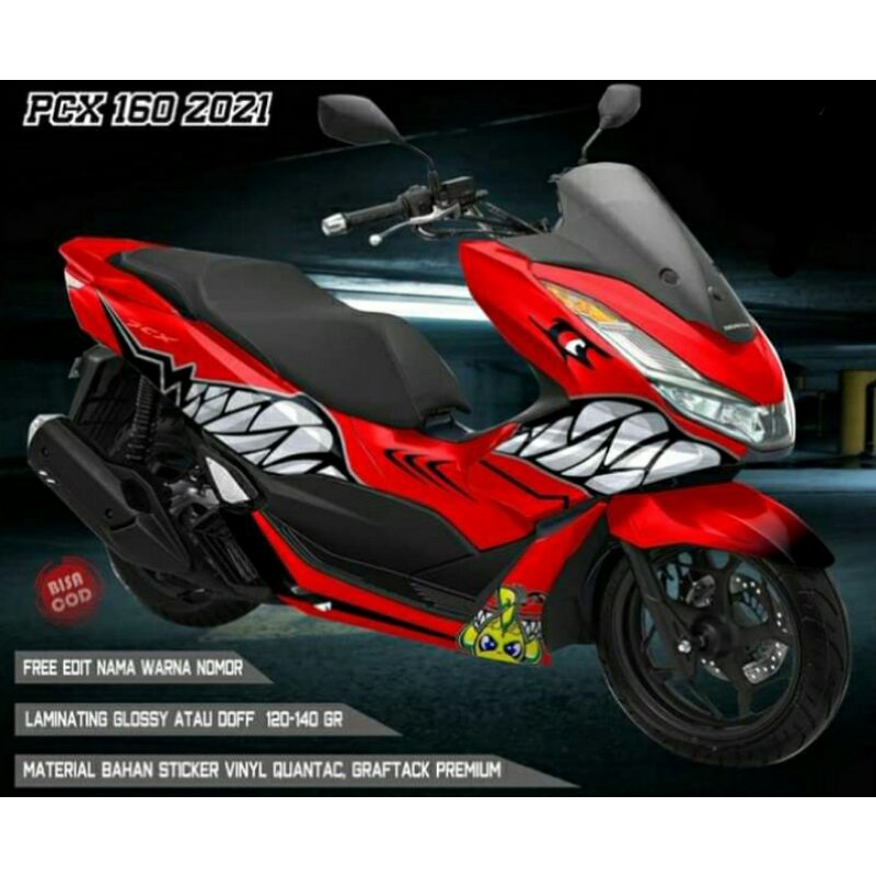 Sticker Decal PCX 160 Shark Merah Full Body