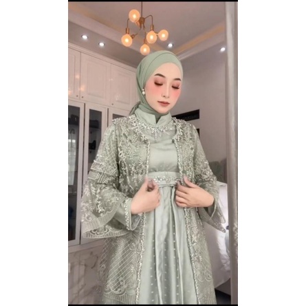 MAUDY DRESS SET  cardigan -  jahit butik- dress pesta-(free order) - gamis wisuda - gamis tunangan -