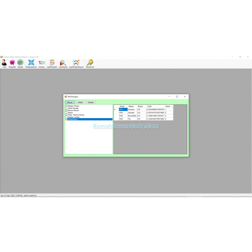 Source Code Sistem Pakar Metode Bayes dengan C#