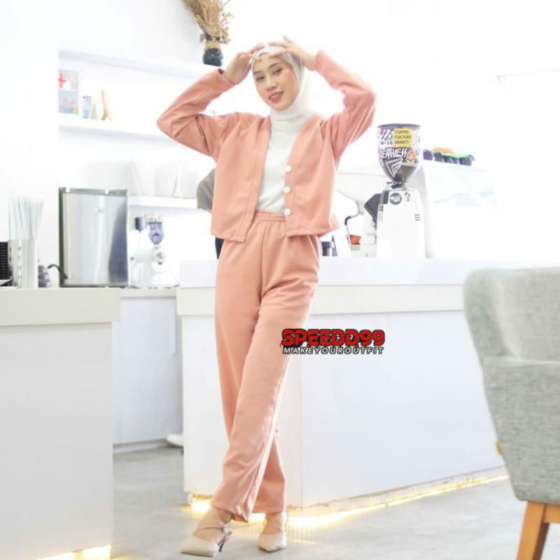 Setelan Wanita Crop dan Celana Kulot Set Casey Premium Knit