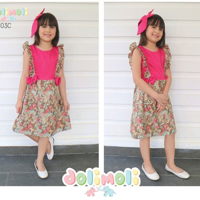 DR1717 - Dress Gaun Terusan Batik Anak Formal Modern Pink Lucu Premium
