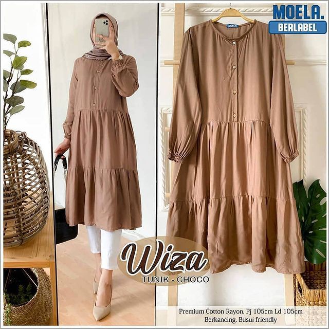 Wiza Ruffle Tunik Atasan Wanita Panajang Busui Friendly Long Tunik Polos Jumbo Tunik Lengan Balon