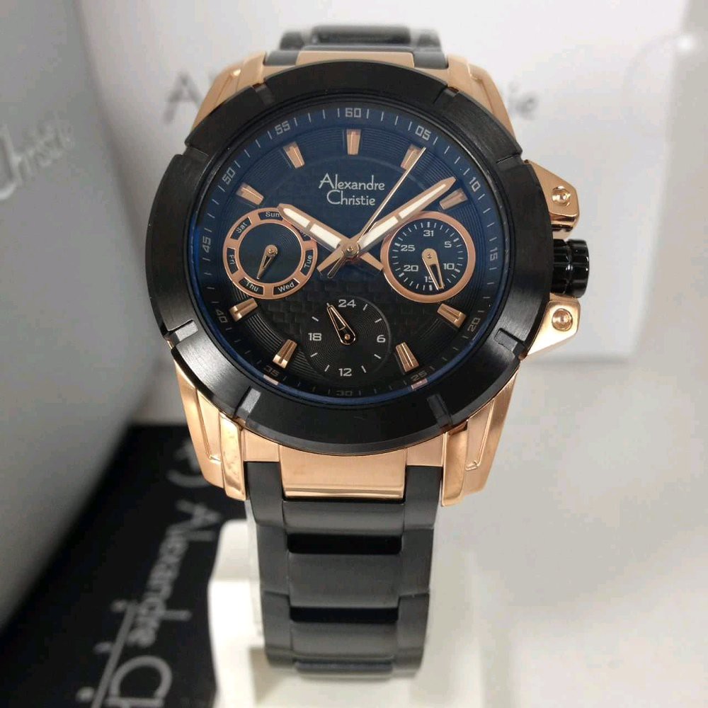Jam Tangan Pria Alexandre Christie 6226 black rosegold 32mm Original