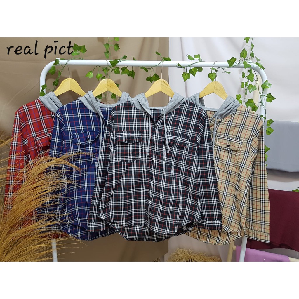 KEMEJA KOTAK BB ATASAN WANITA DENGAN HODIE/KEMEJA BASIC/KAMEJA WANITA-3