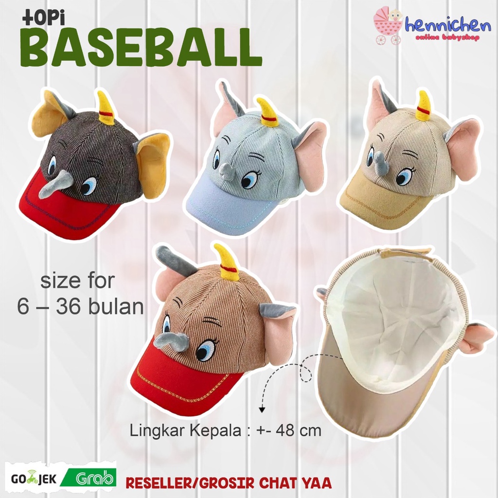 TOPI BASEBALL ANAK MOTIF GAJAH TOPI ANAK KARAKTER