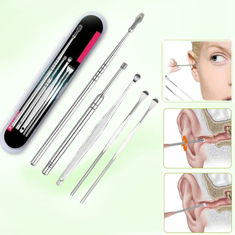 {DS} Alat Pembersih Telinga set 5 in 1 Korek Kuping Stainless Steel Earpick