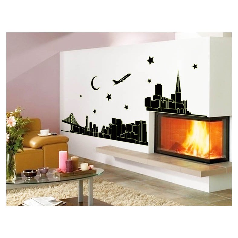 RELIZA Wall Sticker / Stiker Dinding GLOW IN THE DARK SILUET KOTA HITAM NIGHT STAR MOON ABQ9601