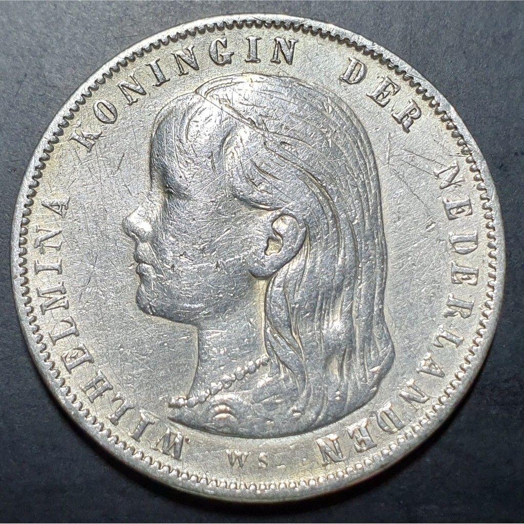 Koin Perak Jaman Penjajahan Belanda 1 Gulden Wilhelmina Longhair 1897