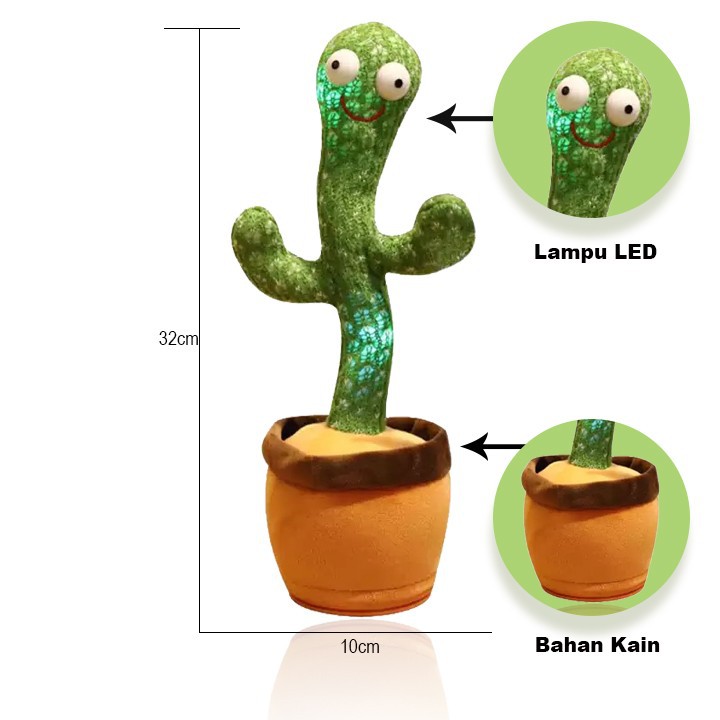 Boneka Kaktus Goyang Nyala Lampu Bisa Nyanyi dan Meniru suara