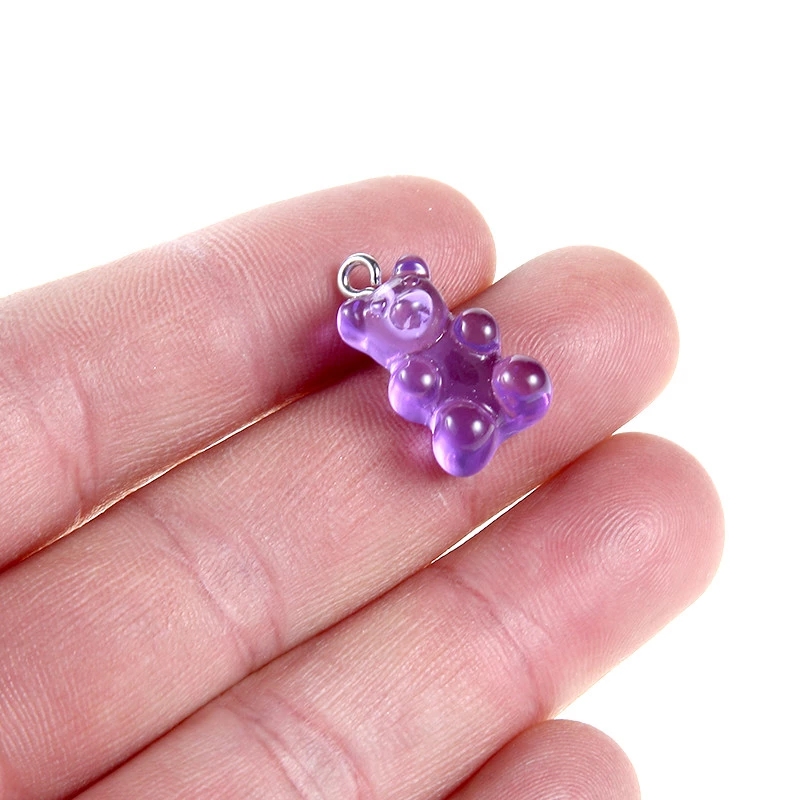 50Pcs DIY Mini Candy Color Resin Bear Charms Pendant/Gummy Bears Keychain Necklace Making Crafting Decoration Dollhouse