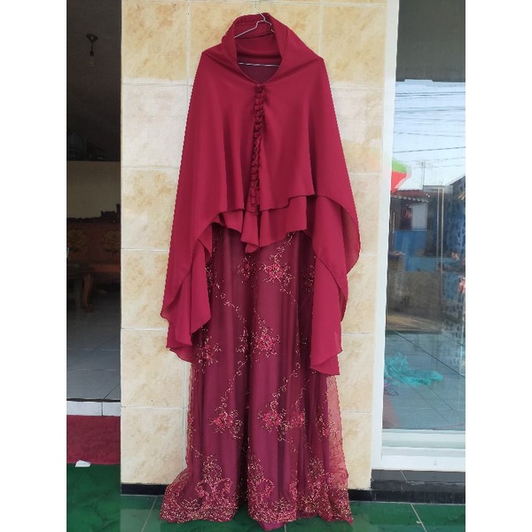 Gamis syari brukat tile keliling/ syari jersey tile/ syari pesta/ syari kondangan