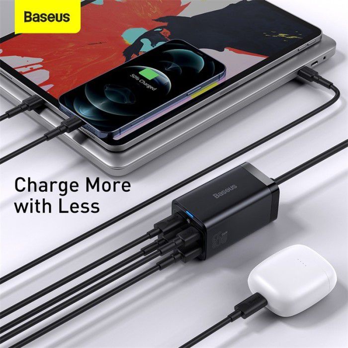 Baseus GAN 3 Pro Desktop Fast Charger 65W 4 in 1 -  Adaptor Wall Charging - 2 USB Port + 2 Type C PD - Garansi Resmi 6 Bulan