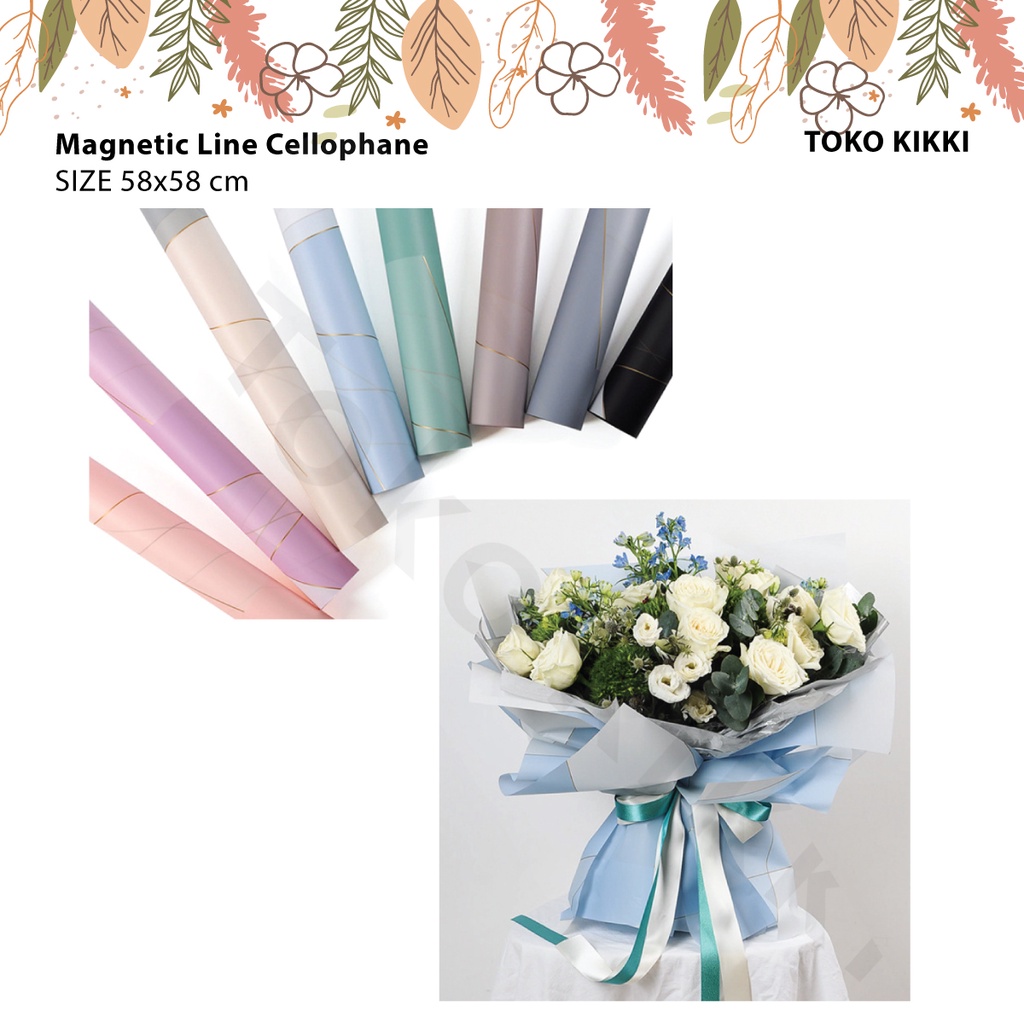 

(20 lembar) Magnetic Line Floral Wrapping / Diagonal Gold Line Kertas Bungkus Bunga