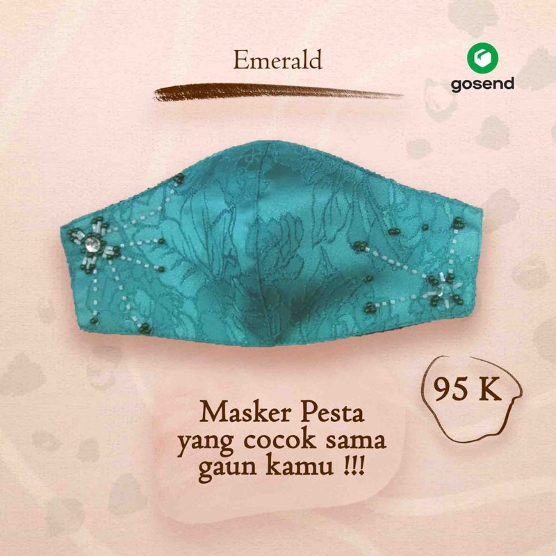 Masker kain Brokat Premium | Masker Pesta 3ply | Green Hijau Emerald | Jacquard Glitter / Payet