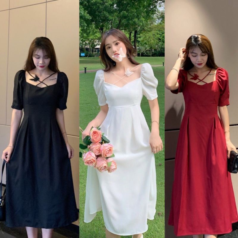 d0011 Import Casual Dress Korea Butterfly White Dress Putih  Prewedding Dress Vintage Dress Kekinian