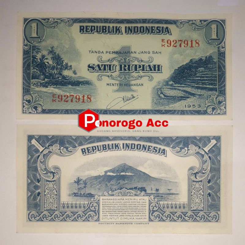 (GRESS/AU/UNC) Uang kuno 1 rupiah seri pemandangan tahun 1951 &amp; 1953 uang mahar nikah 21 rupiah 2021 rupiah