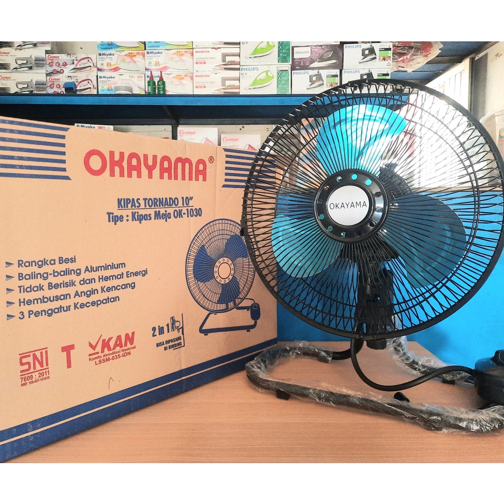 OKAYAMA 10 inch Kipas Angin Besi Tornado Meja dan Dinding 2in1 OK-1030