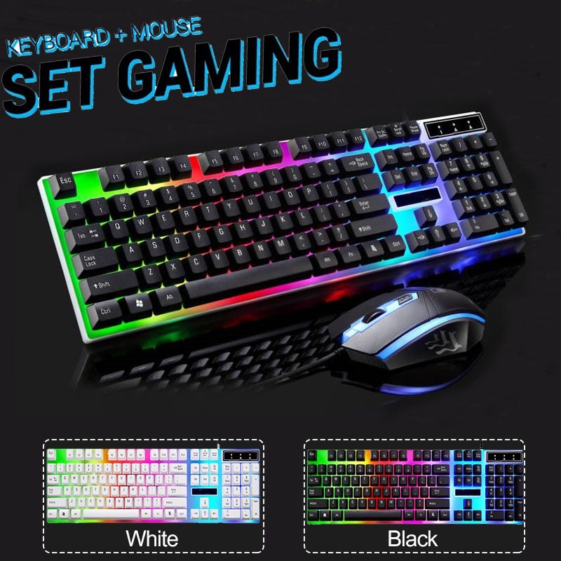 iFOX G21 Combo Paket Keyboard Cable Gaming + Mouse Gamer Kabel RGB LED Backlight Fullsize