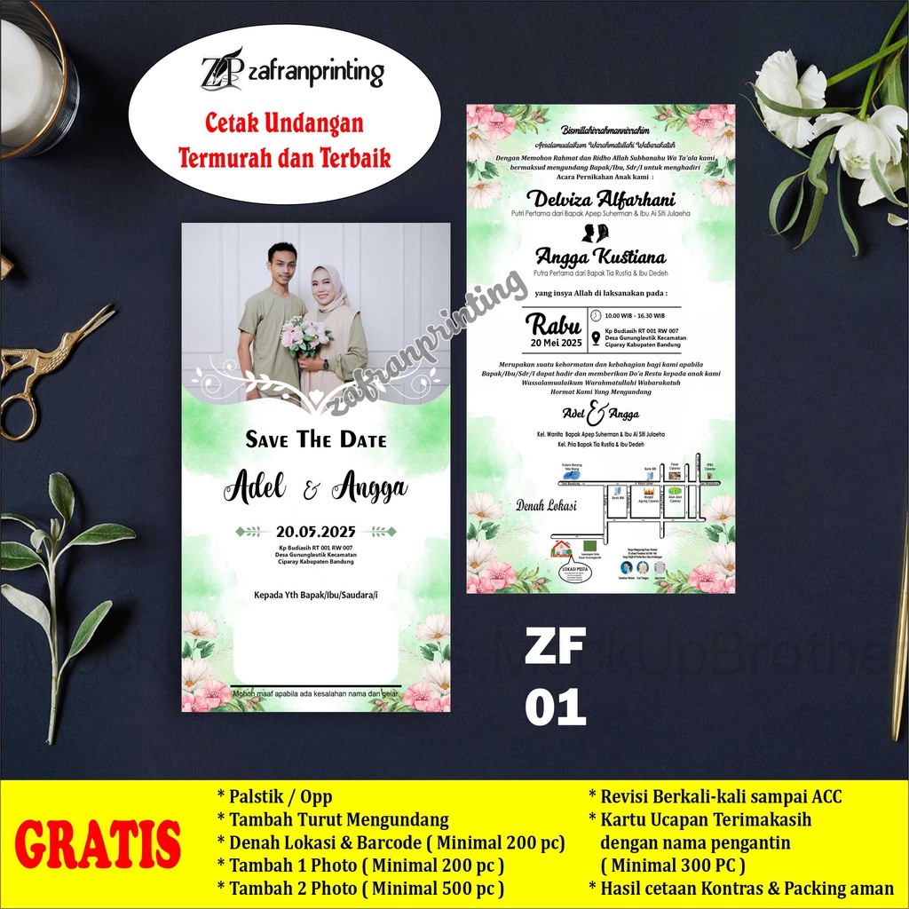 Jual Undangan Pernikahan 1 Lembar Murah, Cantik, Elegant, Simpel