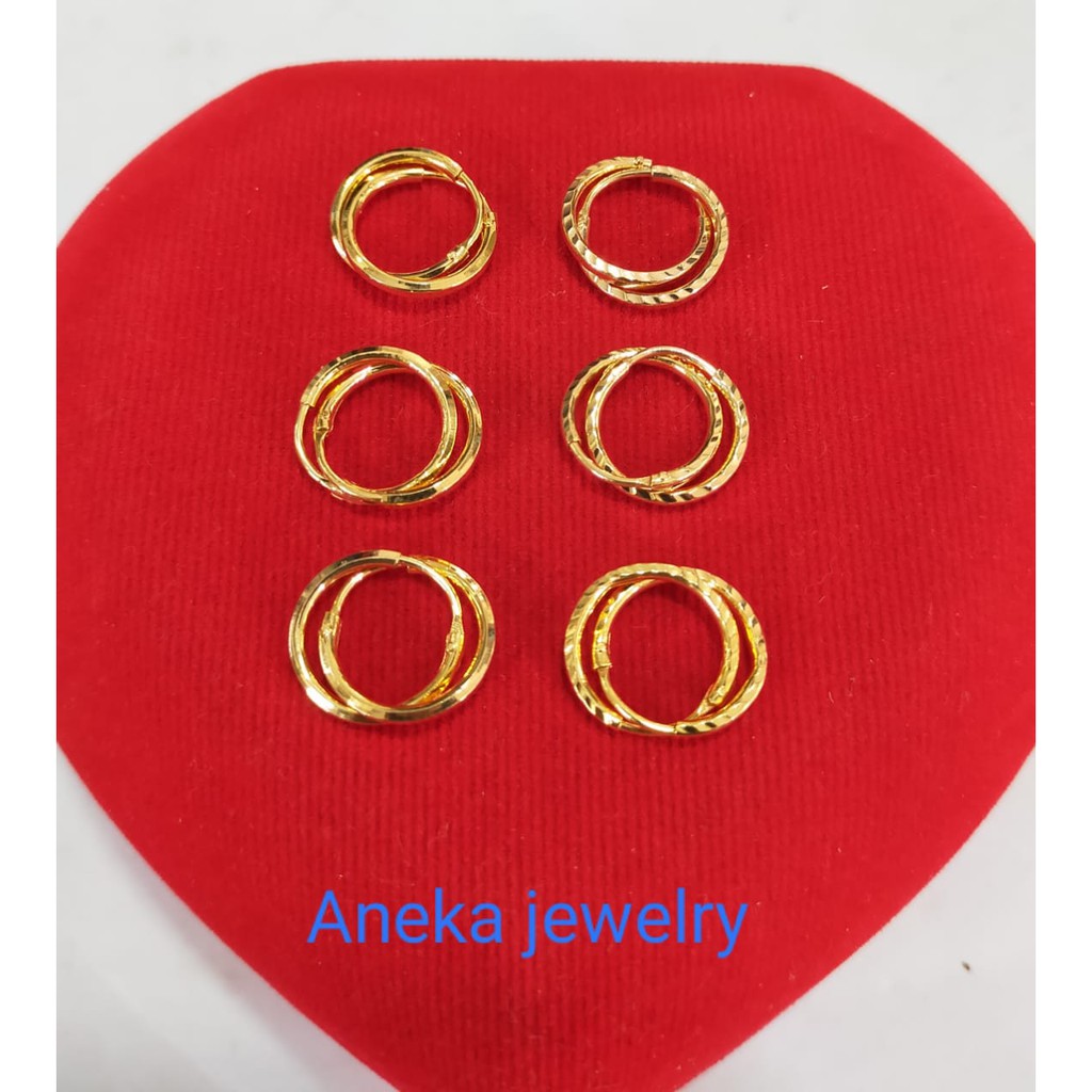 Anting Gipsi ukir/polos, perak 925, sepuh emas kuning