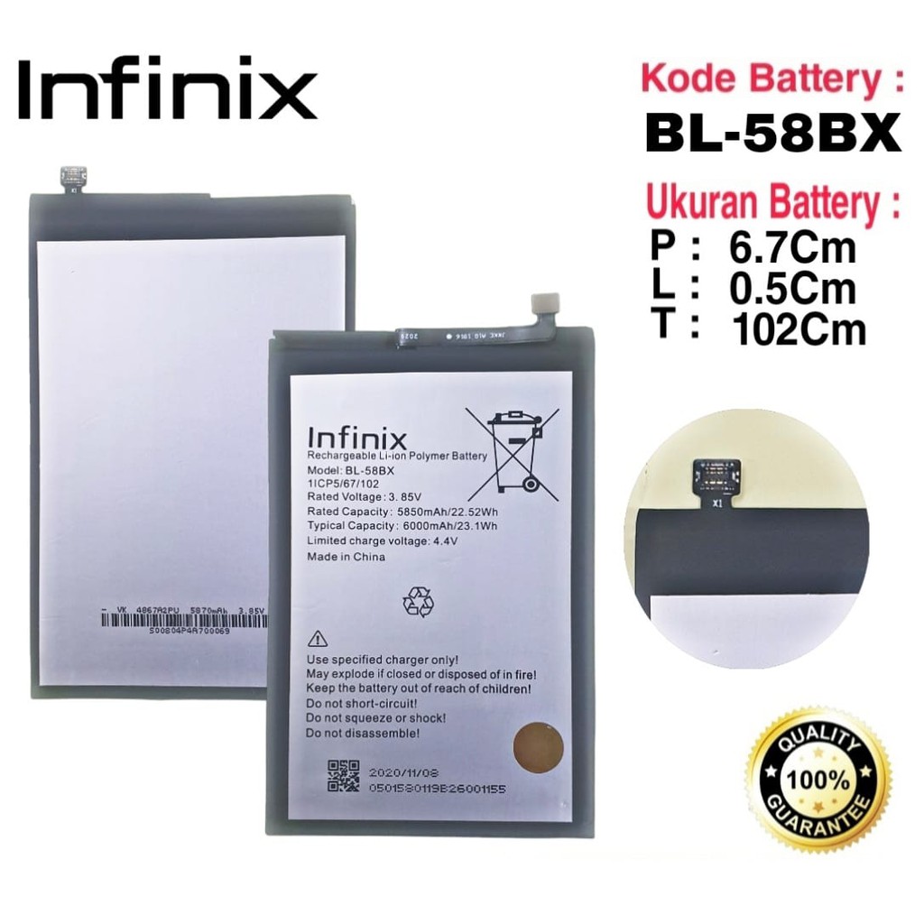 Baterai Battery Original Infinix Hot 10 Play , Hot10 Play , X688 X688B Kode Batre BL-58BX BL58BX