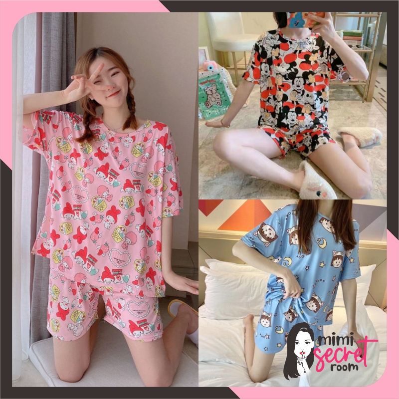 ❤ MIMI ❤ Baju Tidur Piyama Korea Import Motif Lucu Setelan Tidur Hotpants Murah