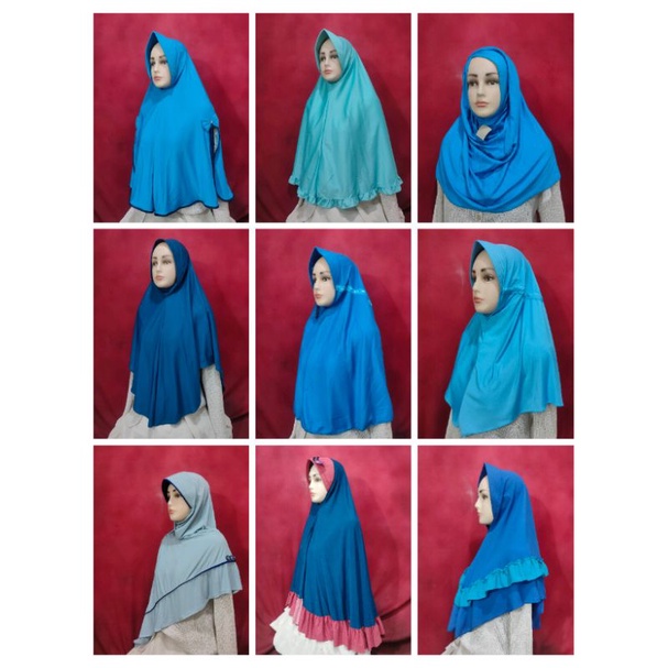 kumpulan hijab instan bergo dan khimar  biru / biru laut / biru tosca / boru telur asin