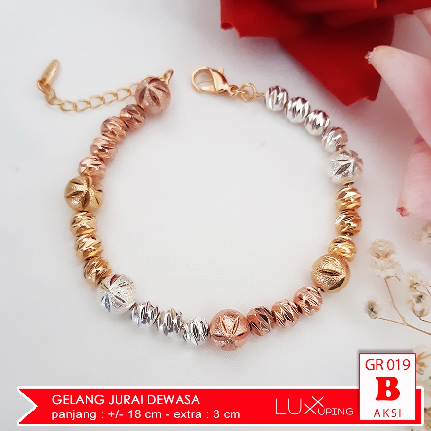 GR 019 Gelang Xuping Dewasa Kombinasi Tiga Warna Silver Gold Rose Gold Perhiasan Lapis Emas Luxx Xuping