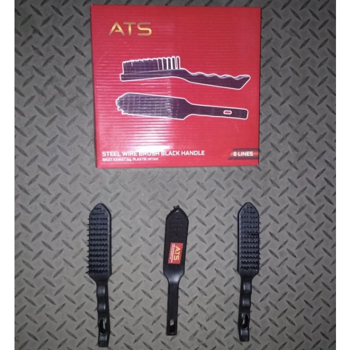 [12PCS] Sikat Kawat Baja Gagang Plastik PVC Hitam ATS 6 Baris