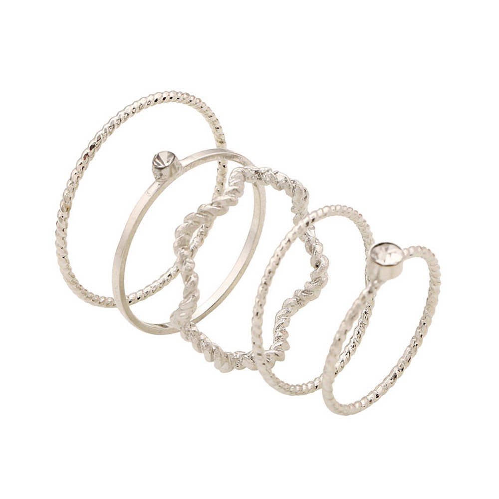 COD❤5Pcs / Set Cincin Korea Jari Aneka Bentuk Warna Silver untuk Wanita cincin anak perempuan A one