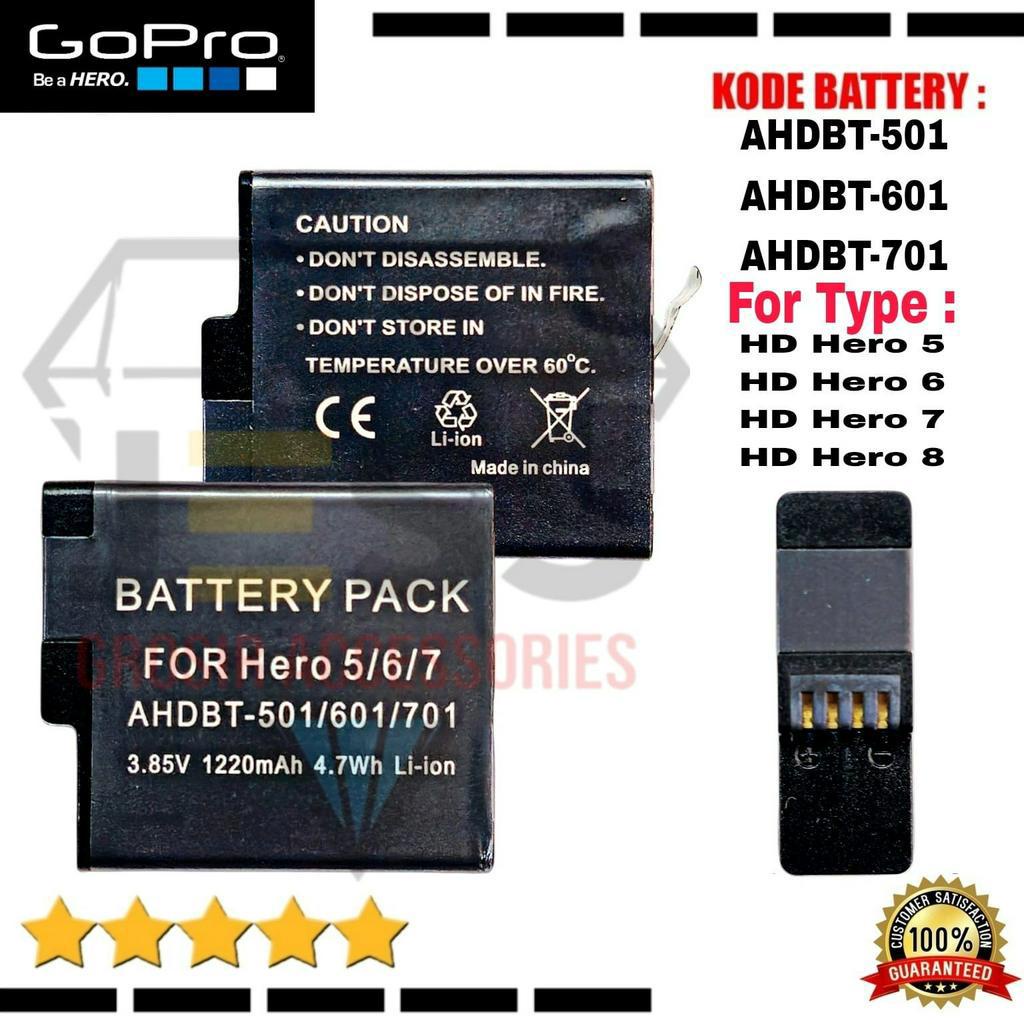 Baterai Original GoPro Replacement Battery Taffware 1220mAh AHDBT-501 AHDBT-601  AHDBT-701 For Type Hero 5 , Hero 6 , Hero 7 , Hero 8