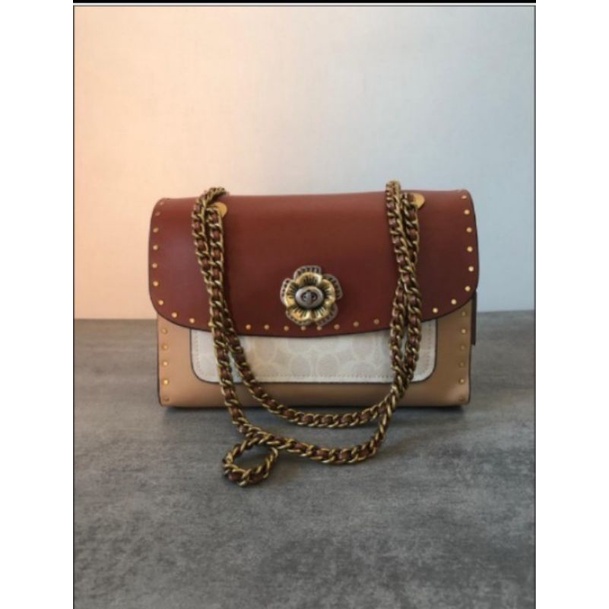 Tas Coach Parker Signature Rivet With Snakeskin Original