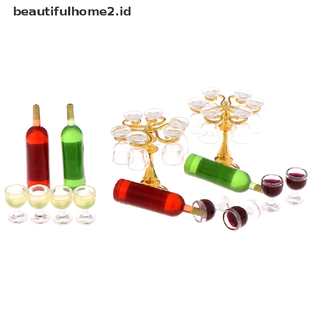 [beautifulhome2.id] 13Pcs/set 1:12 Dollhouse Miniature Wine Bottles Cup Holder Dollhouse Accessory ID