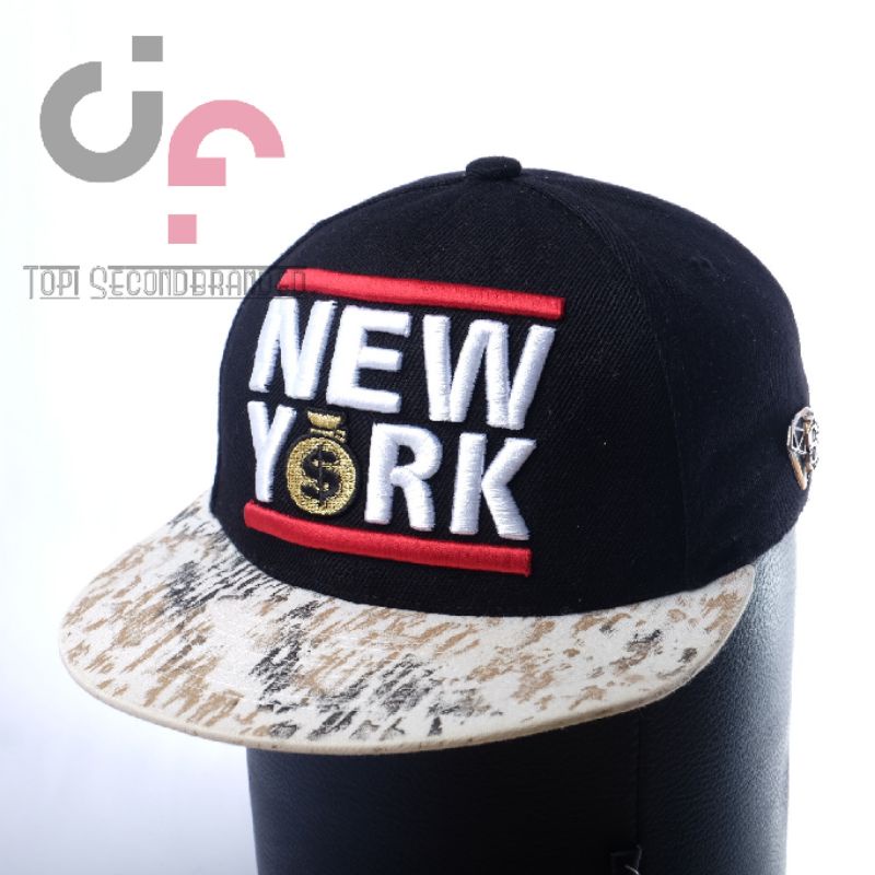 Topi Snapback merk Urban Swagger logo New York $ warna hitam visor motif , Prelove Bekas Second Orig