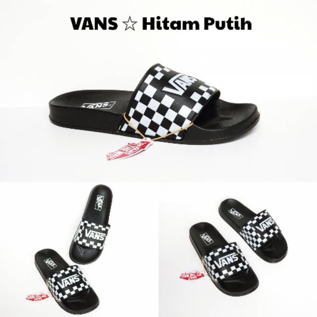  Sandal  Vans Santai  Slip On Slop Pria  Hitam Putih  Hitam 