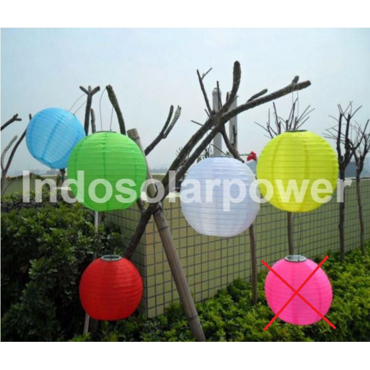 Lampion gantung LED smd diameter 30 cm solar power tenaga surya lampu taman halaman kebun pohon