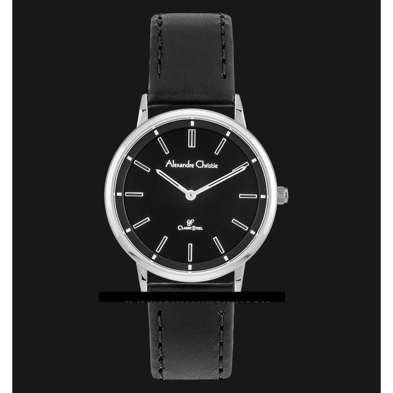 Alexandre Christie AC 8492 LH LSSBA Women Black Dial Black Leather Strap