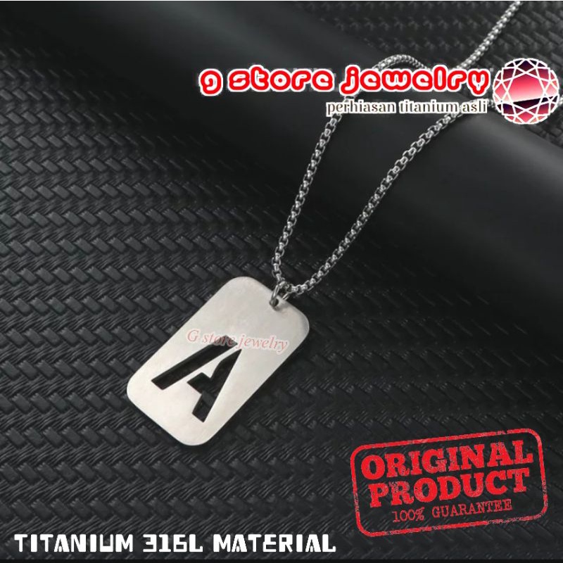 kalung pria cowok keren titanium anti karat asli original liontin inisial huruf emas putih perak sil