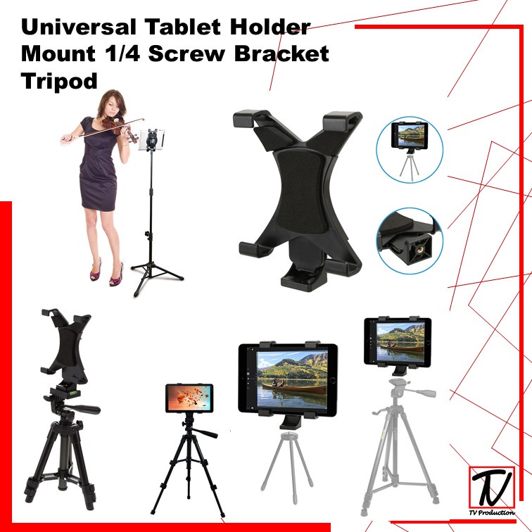 Universal Tablet Holder Mount 1/4 Screw Bracket Tripod