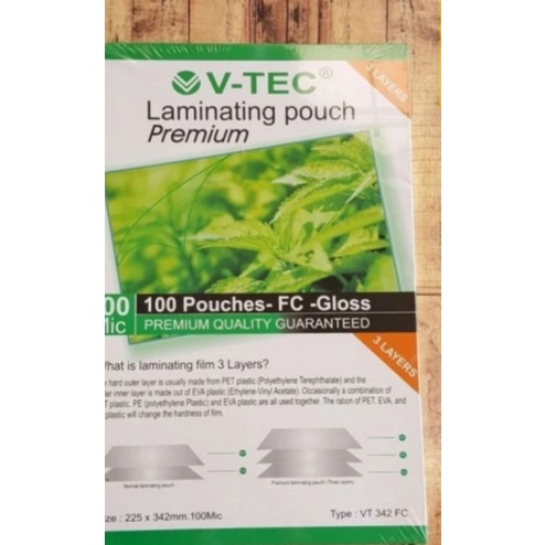 

V-tec plastik laminating pouch 100 mic folio