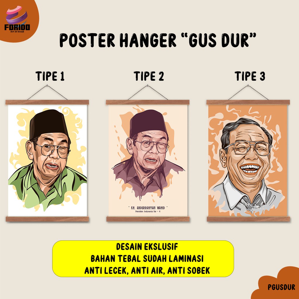 POSTER GUS DUR BINGKAI HANGER AESTHETIC