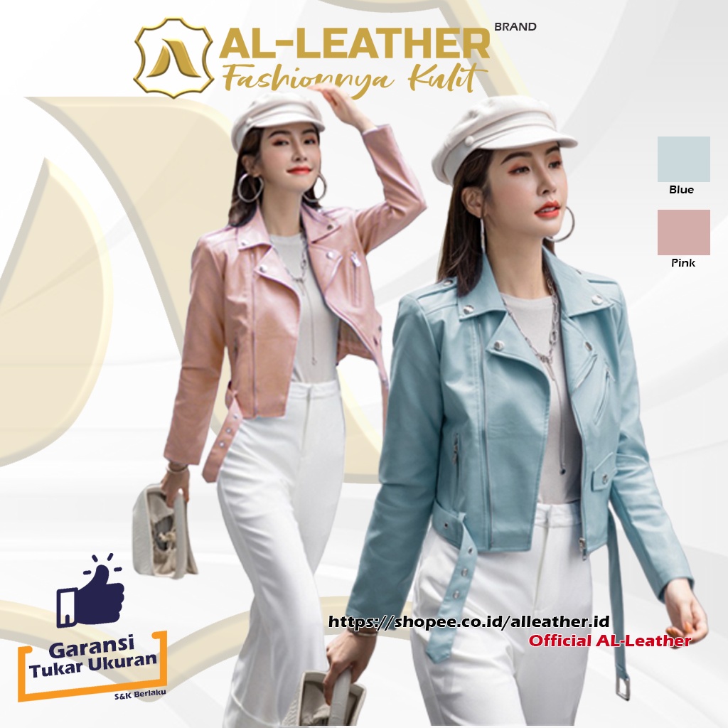 AL-Leather Jaket Kulit Wanita Warna Baru Pastel Blue Peach Quality Premium M/L/XL/XXL