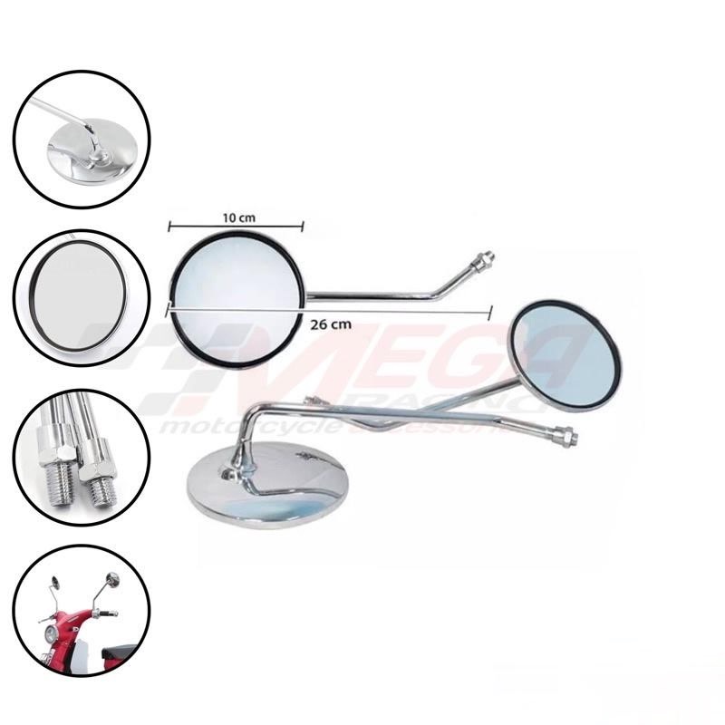 Kaca Spion Tipe Vespa Model Reto Classic Bulat Full Crom Drat Yamaha Honda c50 c70 c90 Chrome Cb Jap