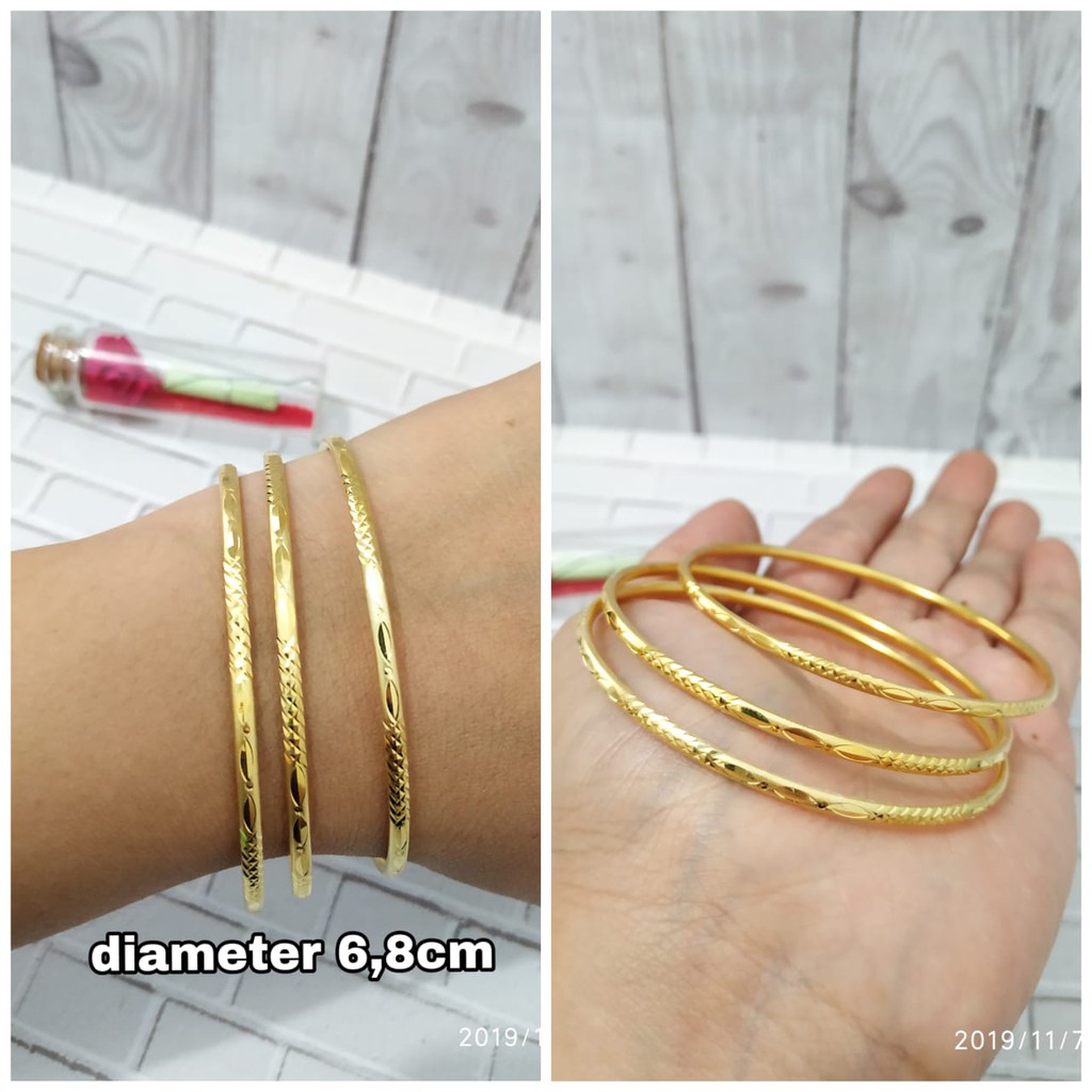 GELANG KERONCONG ISI 3PCS 6,8CM GOLD PERAK ASLI S925 CC681