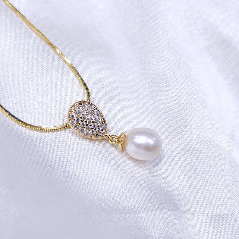 kalung lapis emas mutiara air tawar asli lombok bersertifikat Kalung pesta Kalung liontin mutiara Pe