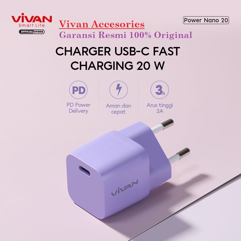 VIVAN Charger Nano Fast Charging 20W 3A Type-C (PD) Multi Protection